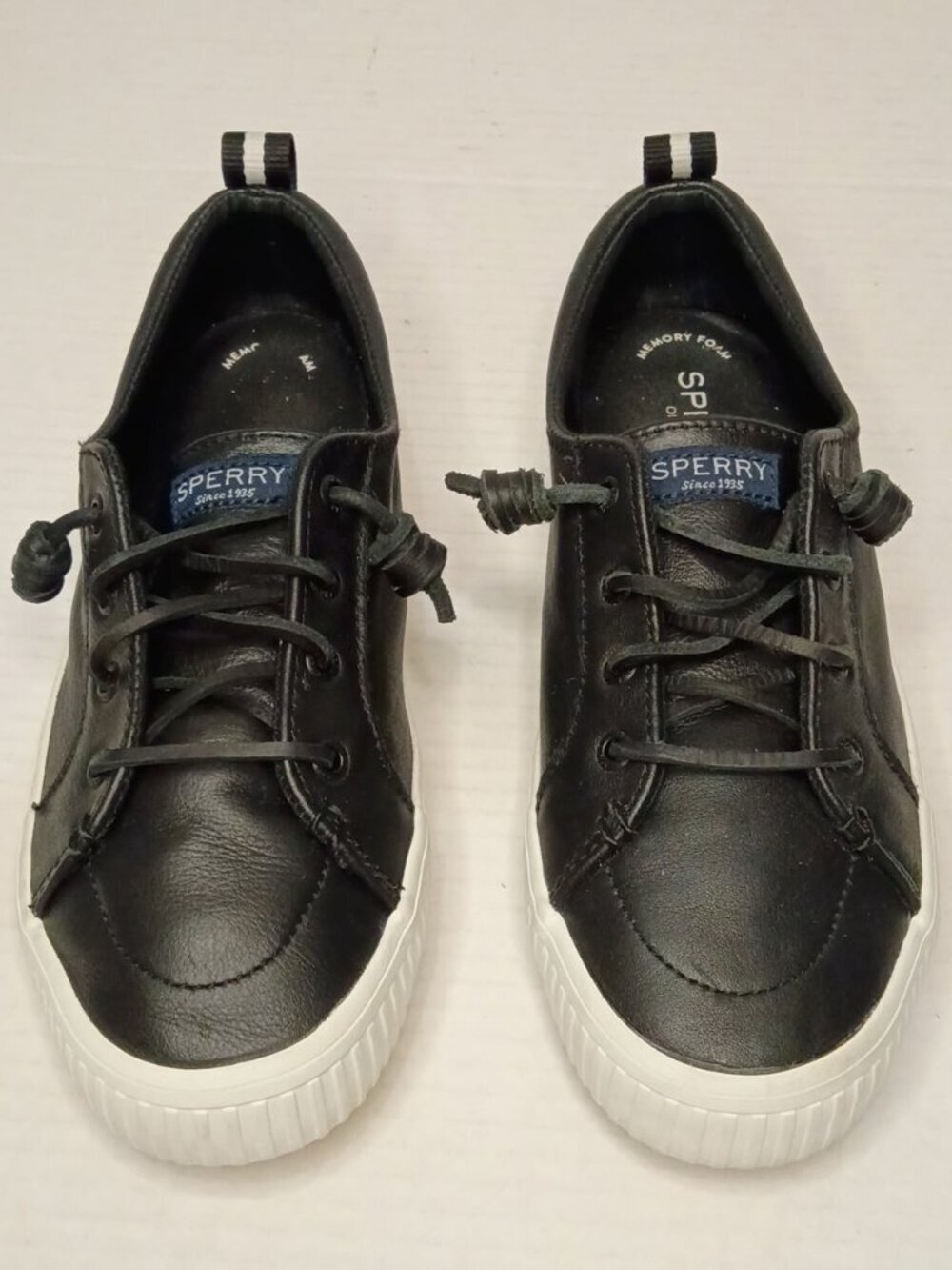 Sperry Crest Vibe Black Leather Slip On Sneakers Women's Size 7.5